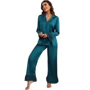 Ensembles de vêtements de détente pour femmes en coton et dentelle respirants et doux avec taille élastique, ensemble de pyjama personnalisé, vêtements de nuit - Product Image 1