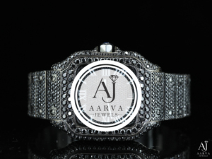 AARVA JEWELS สายนาฬิกาอะนาล็อกสีเงินสุดหรูขนาด 20 มม. สายนาฬิกาแบบกลไก ดีไซน์เพชร คริสตัลแซฟไฟร์ ตัวล็อคแบบพับได้ - Product Image 4