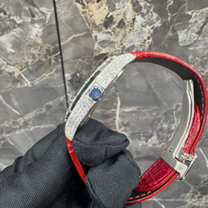 Montre à cadran squelette avec diamants Moissanite taille ronde, bracelet en caoutchouc rouge, montre Hip Hop personnalisée, mode pour hommes - Product Image 5