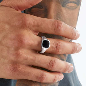 Hallmark Silver Classic Black Men's Ring-Oval Cut Radiant Eternity Band with Pave Setting - Product Image 1