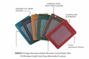 Wriza Genuine Leather Business <b>Card</b> <b>Holder</b> <b>Slim</b> ID Window Credit <b>Card</b> Case Minimalist Custom Design Wallet for Men and Women - Product Image 4
