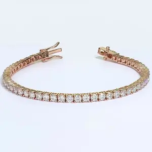 Bracelet tennis de luxe vintage en moissanite taille ronde, plaqué or rose, argent sterling 925, bijoux pour homme avec sertissage griffe - Product Image 2