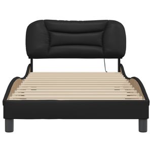Cadre de lit en contreplaqué de pin massif avec simili cuir noir et métal - Catégorie de produit : Lits métalliques - Product Image 6