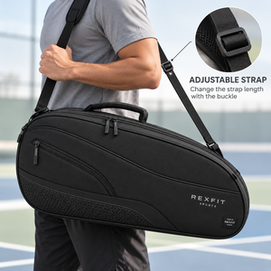 Bolsa de raqueta de squash negra personalizada con correa de hombro acolchada y bolsillo lateral con cremallera para entrenamiento y viajes al campo, estilo duradero. - Product Image 2