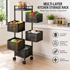 Chariot de rangement de cuisine moderne en métal à 5 niveaux OEM ODM avec paniers rotatifs et assemblage facile EDPRMS000 - Product Image 4