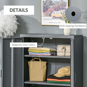 Armoire de rangement industrielle en acier gris à 2 niveaux avec étagères réglables, organisateur métallique pour la maison, le bureau et le salon - Product Image 6