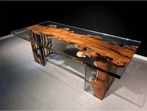 HJ HOME <b>Epoxy</b> Resin Solid Wood Clear River Dining <b>Table</b> Restaurant Hotel Dining <b>Table</b> <b>Epoxy</b> Resin <b>Table</b> Top - Product Image 3