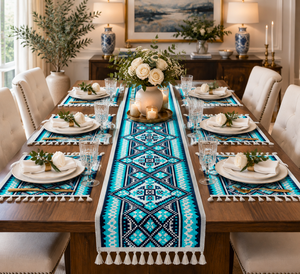 Tapis de couloir géométrique tissé à la main, écologique, imperméable, bleu et blanc, avec franges, style oriental, pour entrée et chambre - Product Image 4