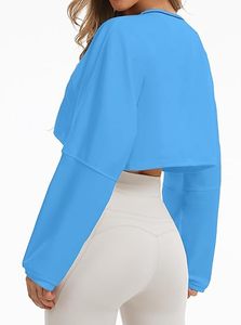 Sweat-shirt court à capuche pour femme, broderie graphique, hiver, col en V, coupe ample, manches longues, logo frontal - Product Image 2