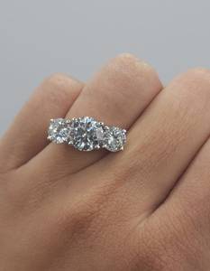 3.40 CT 3 Stone Lab Grown <b>Diamond</b> <b>Ring</b> in 18K Gold Plated | IGI Certified Luxury Engagement <b>Ring</b> | Bridal Jewelry Filled Stones - Product Image 1