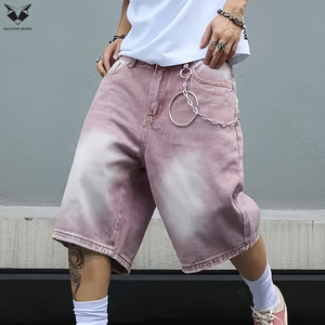 Light Color Knee Length Oversized Straight Knitted Denim Jorts Mens Streetwear Casual Summer Eco-Friendly Custom Logo Relaxed - Product Image 3