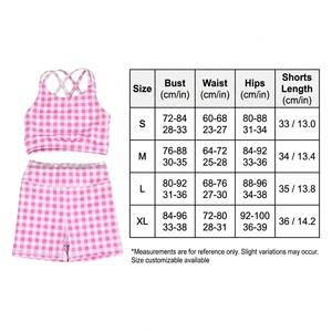Pink Gingham Yoga Set Cross Back Sports Bra and High Waist Workout Shorts Two Piece Gym Outfit Set For Women - Product Image 6