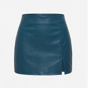 Women's High Waist <b>Faux</b> <b>Leather</b> Mini <b>Skirt</b> Shiny Solid A Line With Side Slit - Product Image 1