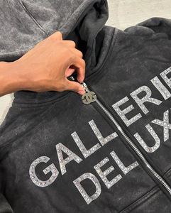 Sudadera con Capucha Personalizada con Pedrería, 500 g/m², Gruesa, para Hombre, Estilo Urbano, Felpa Francesa, Lavado Ácido, Logotipo OEM - Product Image 2