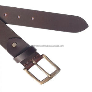 Cinturón casual de cuero genuino 100% de dos tonos personalizado para hombres y mujeres con hebilla ajustable de latón macizo para jeans. - Product Image 5