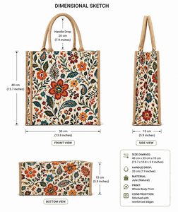 Premium Floral Printed Jute Tote <b>Bag</b> Eco Friendly <b>Reusable</b> Shopping <b>Bag</b> with Laminated Interior - Product Image 4