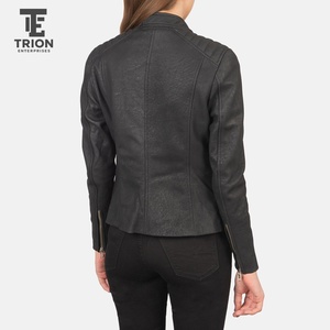 Veste en cuir véritable pour femme 2026, coupe ajustée décontractée, style streetwear, avec capuche tricotée amovible, en cuir véritable - Product Image 2