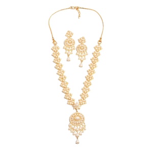Vintage Pearl <b>Necklace</b> Set Oval White Pearl Jewelry 22K Gold Plated Traditional Indian Bridal Wedding <b>Necklace</b> Earrings <b>Ruby</b> - Product Image 2