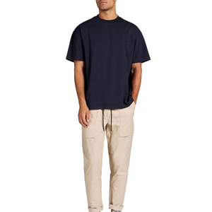 Camiseta de Algodón Azul Marino Sólido Extra Grande para Hombre, Cuello Redondo, Manga Corta, Estilo Informal, Corte Regular, Tejido Liso - Product Image 3