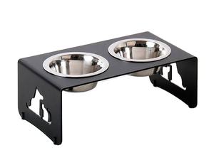 Station d'alimentation surélevée pour animaux de compagnie de haute qualité avec des bols en acier inoxydable et un cadre métallique décoratif robuste - Product Image 3