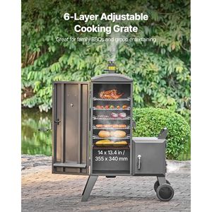 Barbecue a carbonella in acciaio resistente con affumicatore laterale, mobile per esterni, con 6 altezze regolabili e ampio braciere laterale - Product Image 3