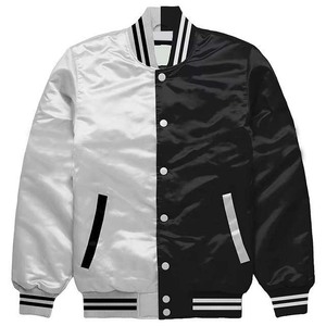 Veste varsity pour homme, noir et blanc, avec doublure en satin, col rabattu, coupe classique, vêtements décontractés d'automne - Product Image 4