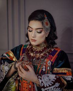 Robe de soirée formelle pour femme, style bohème, coupe trapèze, longueur ras du sol, col montant, manches chauve-souris, broderie en velours afghane personnalisée - Product Image 2