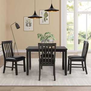 Modern Luxury Solid Wood Dining Table Set Square Compact Table with Slat Back Cushioned <b>Chairs</b> <b>Small</b> Space Contemporary Design - Product Image 4