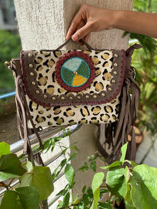 Sac à franges en cuir bohème, sac à main à franges marron en cuir imprimé Animal, sacs à bandoulière - Product Image 5