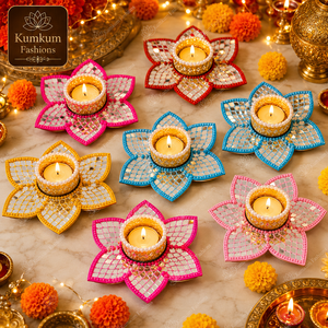 Hot Selling Indian Handmade Eco-friendly <b>Mirror</b> Lotus Tealight Candle Holder Temple Decor Diwali Home Decor Wedding Christmas - Product Image 1