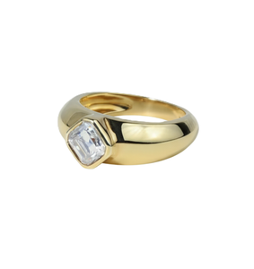 Bague signet en or jaune massif 14K 18K avec diamant de laboratoire de 1,25 carat, taille Asscher, pour femme et homme - Product Image 2