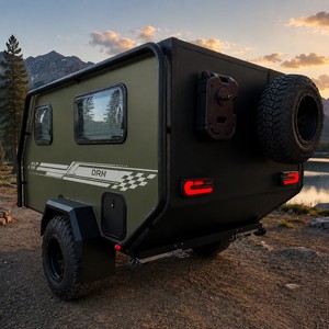 Mini-caravane moderne 2 places en aluminium léger tout-terrain, remorque de camping coulissante, design autocollant noir, pour l'extérieur - Product Image 6