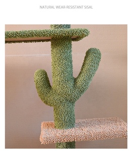 <span class=keywords><strong>Arbre</strong></span> à <span class=keywords><strong>chat</strong></span> sur le thème du cactus avec lit <span class=keywords><strong>cube</strong></span> et poteau céleste - Panneau E1, tissu chenille, corde colorée de 4 mm, centre de jeu et de sommeil moderne - Product Image 5