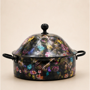 Casserole vintage en acier inoxydable émaillé à motif floral, chauffe-plat de luxe isotherme, plat de présentation pour desserts, idéal pour l'hôtellerie - Product Image 3