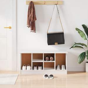 ม้านั่งใส่รองเท้าไม้สนสีขาว 39.4 X 13.8 X 17.7 นิ้ว ชั้นวางรองเท้าไม้สนแท้ - Product Image 1