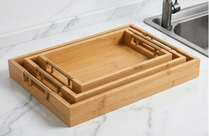 Ensemble de 3 plateaux de rangement multifonctionnels modernes en bois faits à la main, rectangulaires, pour accessoires de cuisine et de salle de bain, faciles à nettoyer - Product Image 4