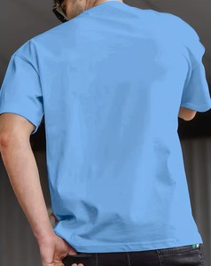 Men's Solid Light Blue Short Sleeve T-Shirt Regular Fit O-Neck Casual Jersey Knit 100% Cotton Blank Design - Product Image 2