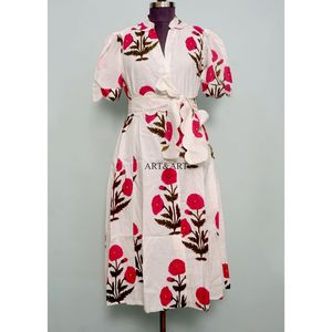 Robe élégante en coton 100% style kangourou, coupe trapèze, manches courtes, fabriquée à la main en Inde, lavable, magnifique, confortable, idéale pour les fêtes - Product Image 1