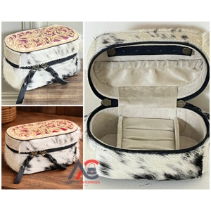 Estuche de Joyería Ovalado de Cuero Hecho a Mano, Caja de Piel Vacuna Personalizada para Viajes con Cierre, Solución de Almacenamiento Elegante - Product Image 1