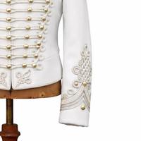 Veste Hussarde Unisexe Blanche 100% Polyester Haute Qualité pour l'Été, Tunique Cérémonielle Napoléonienne avec Broderie Dorée et Perles