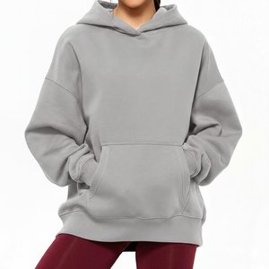 เสื้อฮู้ดดี้ผู้หญิง ผ้าฝ้ายถัก 100% สีเทา เสื้อฮู้ดดี้โอเวอร์ไซส์ สตรีทแวร์ ทรงหลวม ไหล่ตก ใส่สบาย แฟชั่นเสื้อผ้าฤดูหนาว - Product Image 5