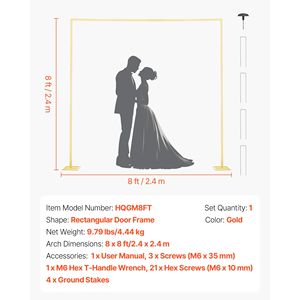 Supporto ad arco in alluminio 8x8 piedi per matrimoni e compleanni, facile da montare, finitura oro quadrata - Product Image 4
