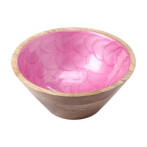 Tazón de Madera Natural con Interior de Esmalte Rosa Perla, Tazón de Servir con Vetas de Madera Premium, Plato Decorativo para Ensaladas, Frutas y Postres - Product Image 4