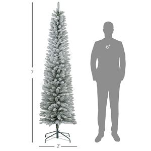 Albero di Natale Artificiale a Forma di Matita 7 Piedi con Rami Innevati e Base in Metallo per Decorazioni Natalizie - Product Image 3
