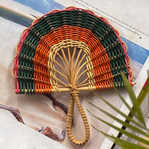 Artistic <b>wall</b> <b>decoration</b> hanging <b>fans</b> for bedroom living room hand-braided rattan handheld <b>fan</b> - Product Image 2