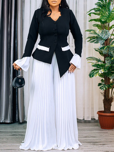 Elegante Vestido Maxi Africano de Talla Grande para Mujer, Conjunto de 2 Piezas con Botones y Parches, Largo hasta el Suelo - Product Image 6