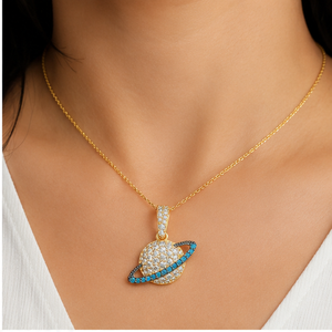 Collier Pendentif Personnalisé en Or Massif 10K Hip Hop avec Diamant Naturel, Bijou Tendance pour Soirée, Bling Saturne Pluton, Idéal Cadeau - Product Image 3