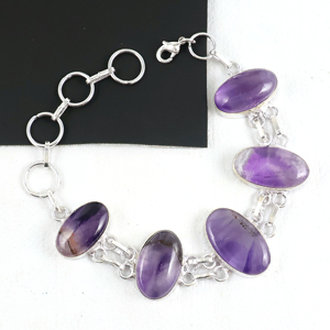 Bracelet à maillons en améthyste naturelle de qualité supérieure, ovale, en argent sterling 925 plaqué, bijoux faits à la main, tendance pour femmes, charme à la mode - Product Image 3