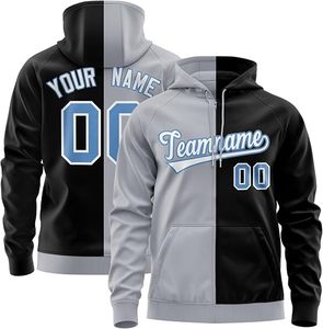 Men's Hooded Sweatshirt <b>Black</b> Gray Color Block Custom Name Number Sublimation Print Casual Zipper Front Regular Fit - Product Image 1
