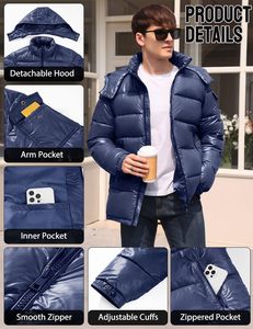Veste matelassée imperméable élégante pour homme, coupe ajustée, séchage rapide, décoration en fourrure, tendance, grandes tailles, automne - Product Image 4